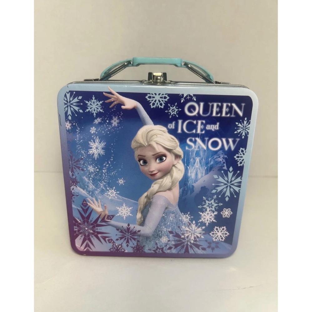 Disney Frozen Elsa Queen of Ice and Snow Metal Tin Lunch Box Blue 6 Inch